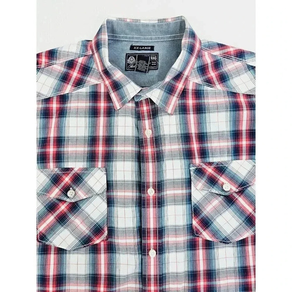 American Rag Size 2XL Men's Red White Blue Check Long Sleeve Cotton Shirt - Picture 10 of 10
